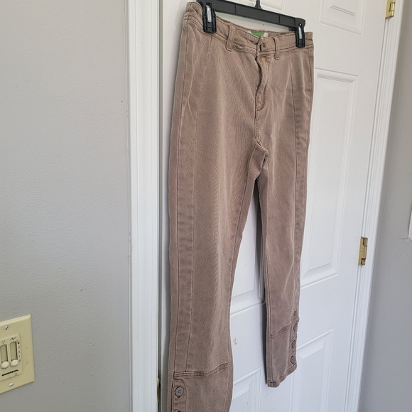Anthropologie Ona Skinny Leg Utility Pants Cropped Button Ankle Tan Size 27 - Picture 5 of 16